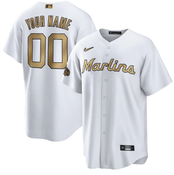 Men's Miami Marlins Active Player Custom 2022 All-Star White Cool Base Stitched Baseball Jersey Men's Miami Marlins Active Player Custom 2022 All-Star White Cool Base Stitched Baseball Jersey